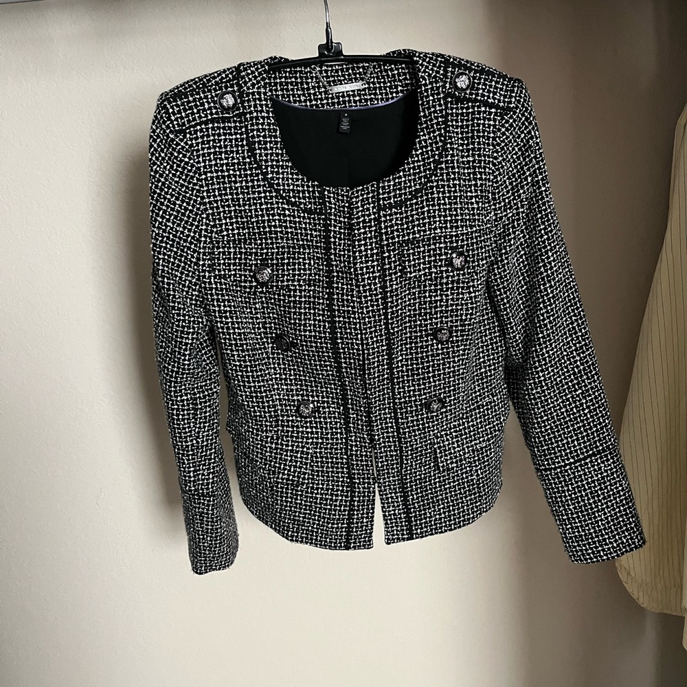 White House Black Market Monochrome Tweed Blazer